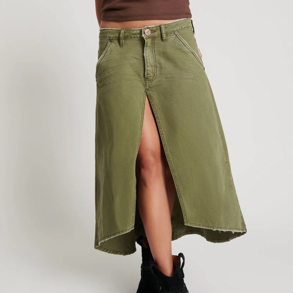 NWT One Teaspoon Mrs. Carter Low Waist Long Denim Skirt - St Khaki size 0 - Picture 3 of 9